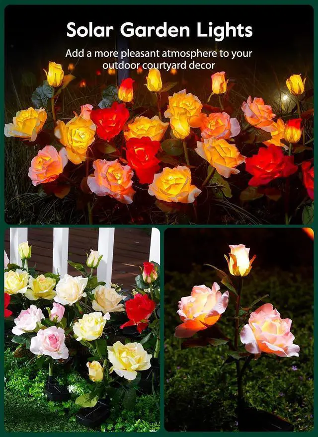 Alt view image 6 of 7 - Brightown Solar Garden Lights, 4 Pack LED Rose Flower Lights Waterproof