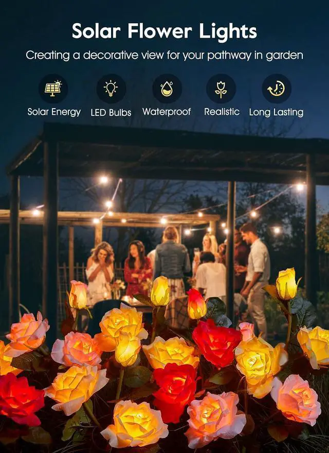 Alt view image 7 of 7 - Brightown Solar Garden Lights, 4 Pack LED Rose Flower Lights Waterproof