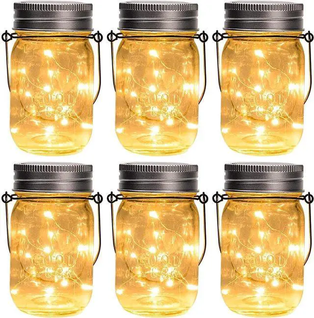 Main image of GIGALUMI Hanging Mason Jar Solar Lights, 6 Pack 30 Led Hanging Lantern
