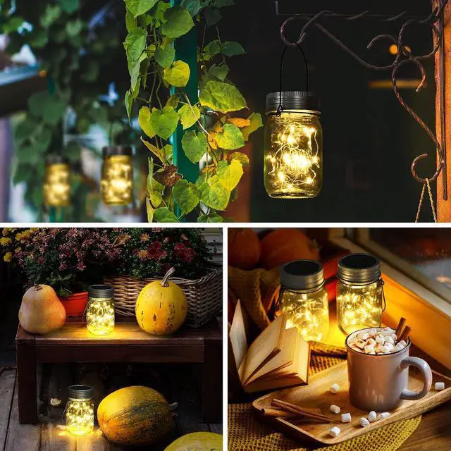 Alt view image 3 of 7 - GIGALUMI Hanging Mason Jar Solar Lights, 6 Pack 30 Led Hanging Lantern