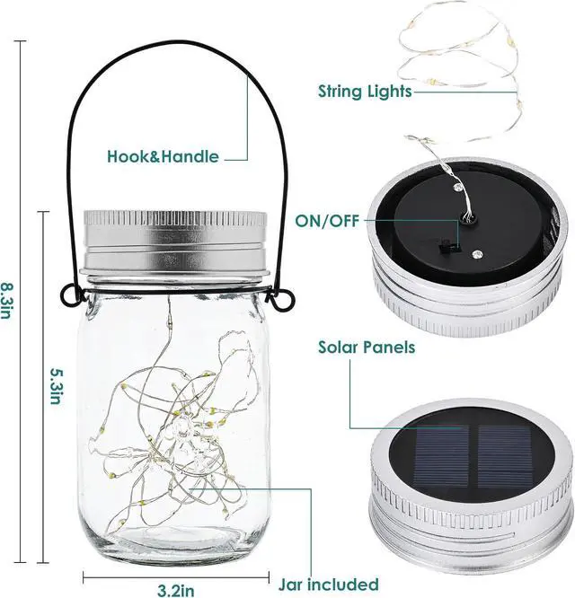 Alt view image 5 of 7 - GIGALUMI Hanging Mason Jar Solar Lights, 6 Pack 30 Led Hanging Lantern