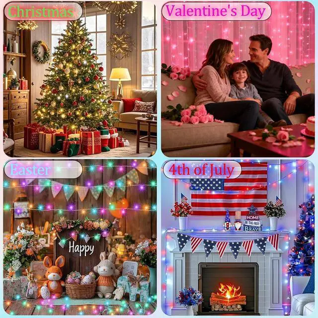 Alt view image 2 of 7 - Pooqla Color Changing Christmas String Lights with Remote, 35 Colors 66FT 200LED String Lights Outdoor Halloween Decoration, Indoor Connectable Halloween Lights Plug in for Xmas Tree Decoration