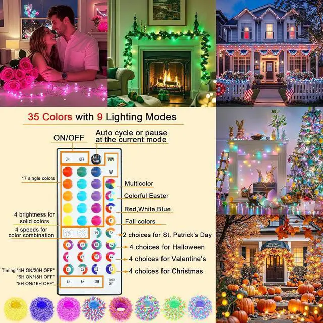 Alt view image 3 of 7 - Pooqla Color Changing Christmas String Lights with Remote, 35 Colors 66FT 200LED String Lights Outdoor Halloween Decoration, Indoor Connectable Halloween Lights Plug in for Xmas Tree Decoration