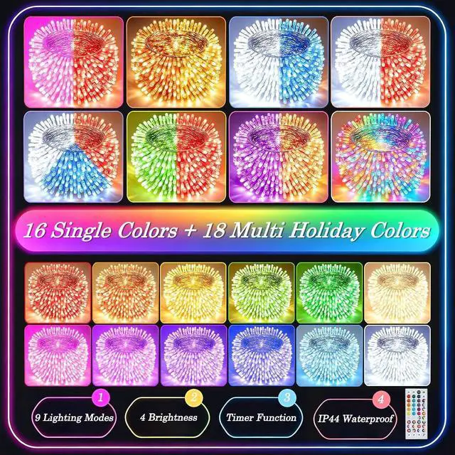 Alt view image 4 of 7 - Pooqla Color Changing Christmas String Lights with Remote, 35 Colors 66FT 200LED String Lights Outdoor Halloween Decoration, Indoor Connectable Halloween Lights Plug in for Xmas Tree Decoration