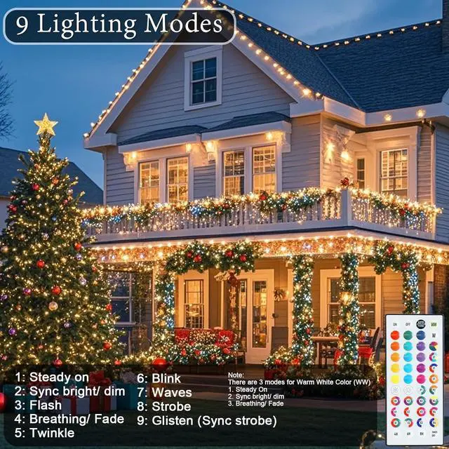 Alt view image 6 of 7 - Pooqla Color Changing Christmas String Lights with Remote, 35 Colors 66FT 200LED String Lights Outdoor Halloween Decoration, Indoor Connectable Halloween Lights Plug in for Xmas Tree Decoration