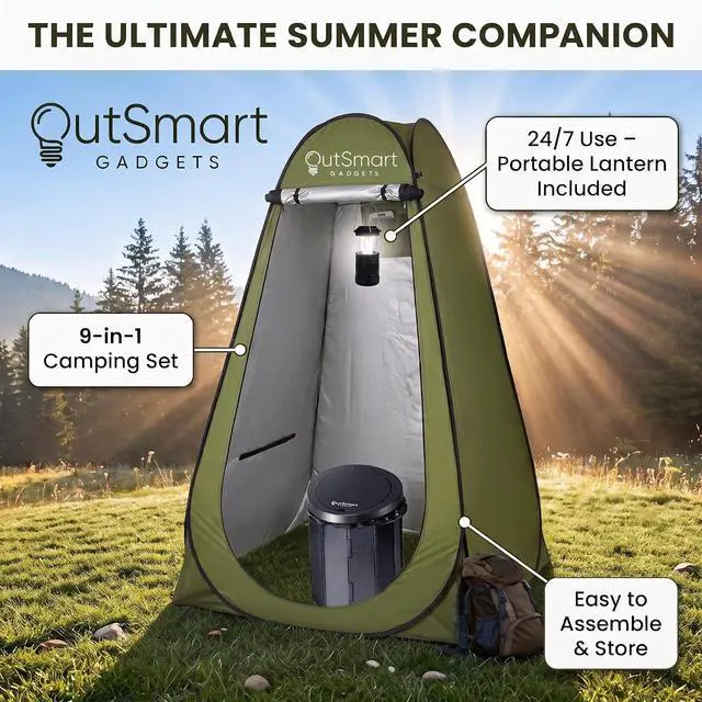 Alt view image 4 of 7 - Outsmart Gadgets Outdoor Portable Toilet Set for Adults with Camping Night Lantern, Folding XL Toilet, Pop Up Privacy Tent and Carry Bags, Multipurpose Potty, Washable and Foldable for RV Travel