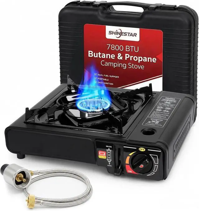 Main image of SHINESTAR 7800 BTU Dual Fuel Camping Stove, Propane Portable Gas Stove