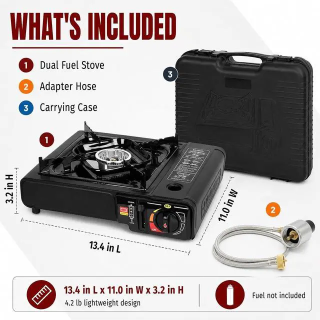 Alt view image 7 of 7 - SHINESTAR 7800 BTU Dual Fuel Camping Stove, Propane Portable Gas Stove