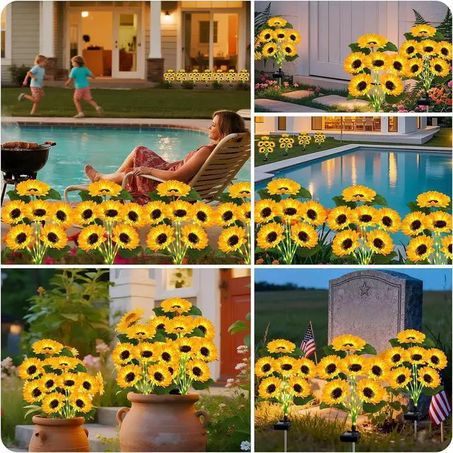 Alt view image 2 of 7 - Solar Lights Outdoor 4 Pack 24 Solar Sunflower Flowers Lights Garden Decor