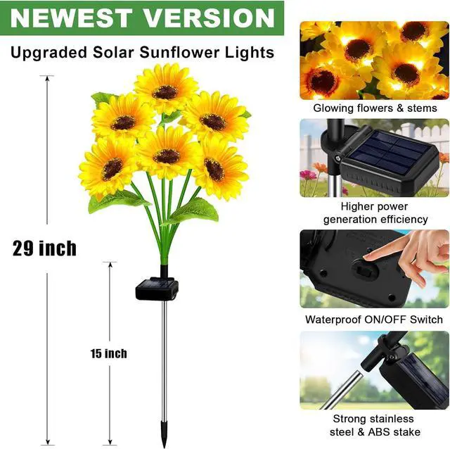 Alt view image 3 of 7 - Solar Lights Outdoor 4 Pack 24 Solar Sunflower Flowers Lights Garden Decor
