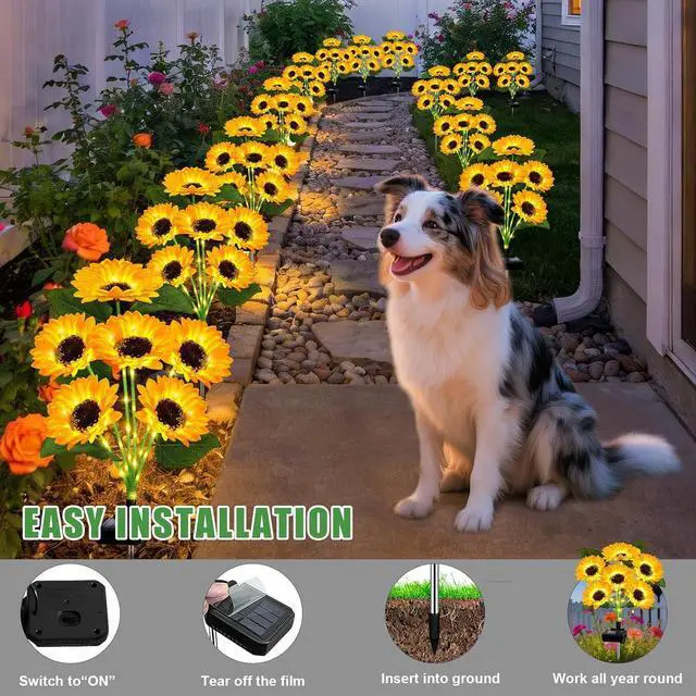 Alt view image 4 of 7 - Solar Lights Outdoor 4 Pack 24 Solar Sunflower Flowers Lights Garden Decor