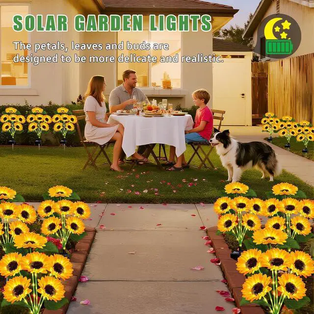 Alt view image 5 of 7 - Solar Lights Outdoor 4 Pack 24 Solar Sunflower Flowers Lights Garden Decor