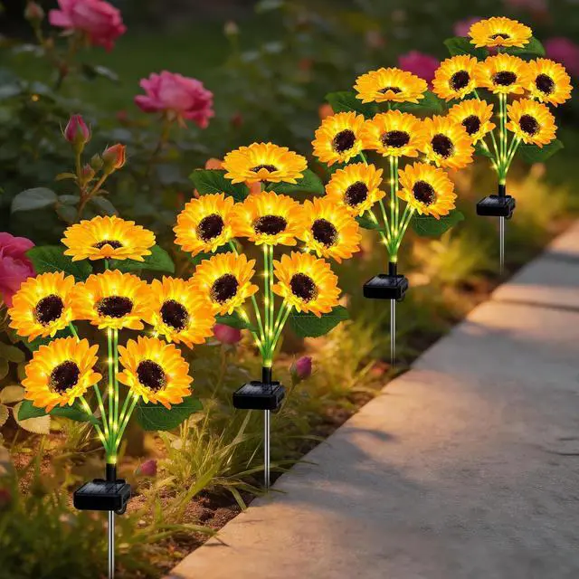 Alt view image 6 of 7 - Solar Lights Outdoor 4 Pack 24 Solar Sunflower Flowers Lights Garden Decor