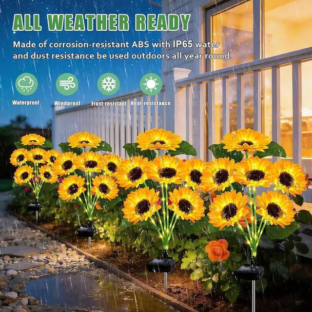 Alt view image 7 of 7 - Solar Lights Outdoor 4 Pack 24 Solar Sunflower Flowers Lights Garden Decor