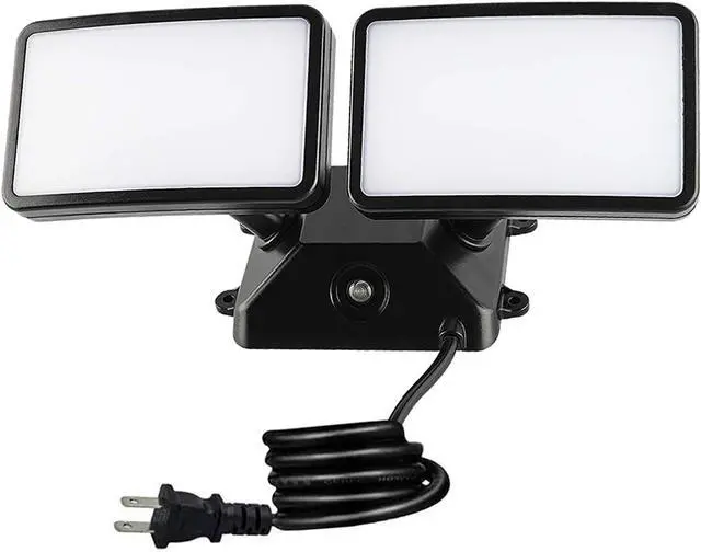 Main image of FAGUANGAO Dusk to Dawn LED Security Light,18W Plug in Flood Light Outdoor,5000k Daylight,1600lm, IP55 Waterproof,Adjustable 2 Heads Wall Light for Garage, Porch, Yard, Black,Street