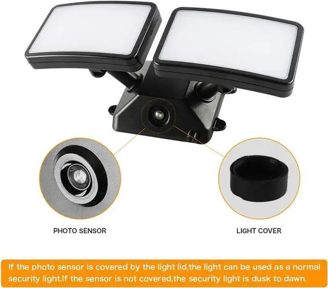 Alt view image 4 of 7 - FAGUANGAO Dusk to Dawn LED Security Light,18W Plug in Flood Light Outdoor,5000k Daylight,1600lm, IP55 Waterproof,Adjustable 2 Heads Wall Light for Garage, Porch, Yard, Black,Street