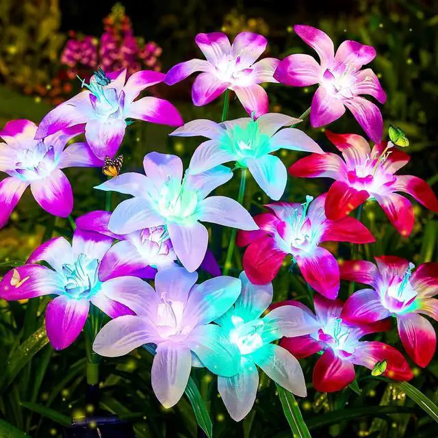 Main image of Ahaorigin Solar Garden Lights Outdoor, 4 Pack Blooming Lily Solar Flowers Outdoor Waterproof, 7 Color Changing Bigger Flower Lights for Yard Patio Decor, Gift for Mom