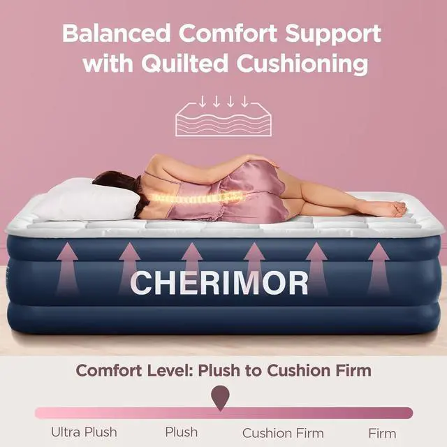 Alt view image 5 of 7 - CHERIMOR Queen Air Mattress with Built-in Pump 20" & Luxury Quilted Topper