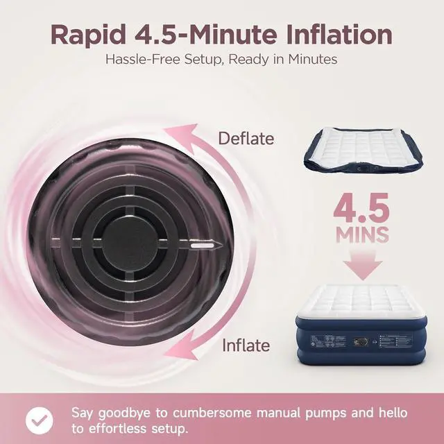 Alt view image 6 of 7 - CHERIMOR Queen Air Mattress with Built-in Pump 20" & Luxury Quilted Topper