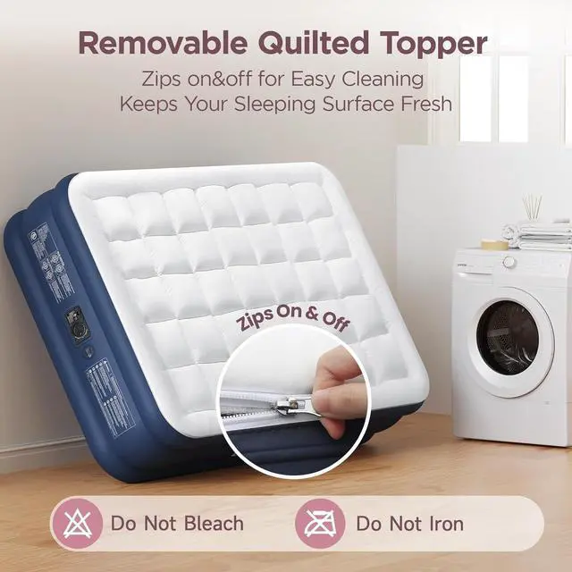 Alt view image 7 of 7 - CHERIMOR Queen Air Mattress with Built-in Pump 20" & Luxury Quilted Topper