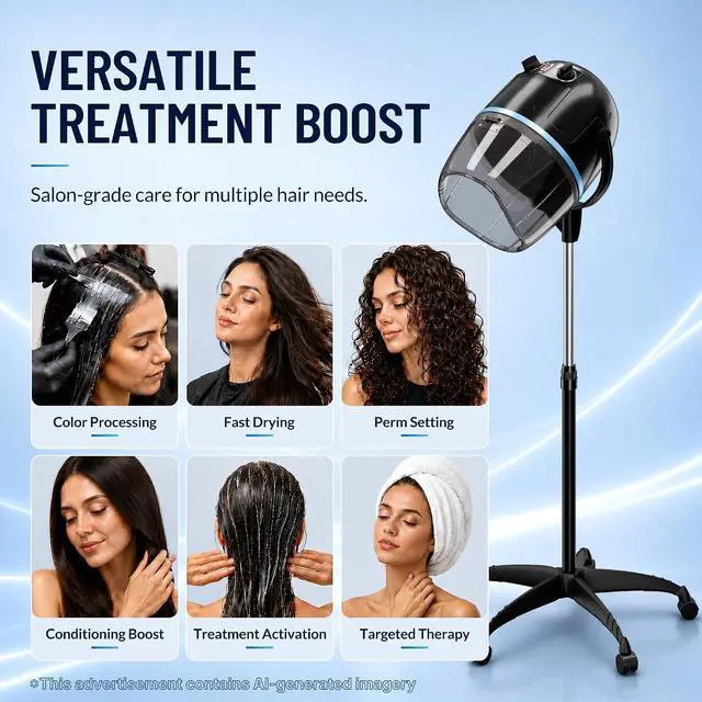 Alt view image 5 of 6 - ZENY Professional Stand Up Hair Dryer, 1300W Bonnet Dryer Adjustable Height