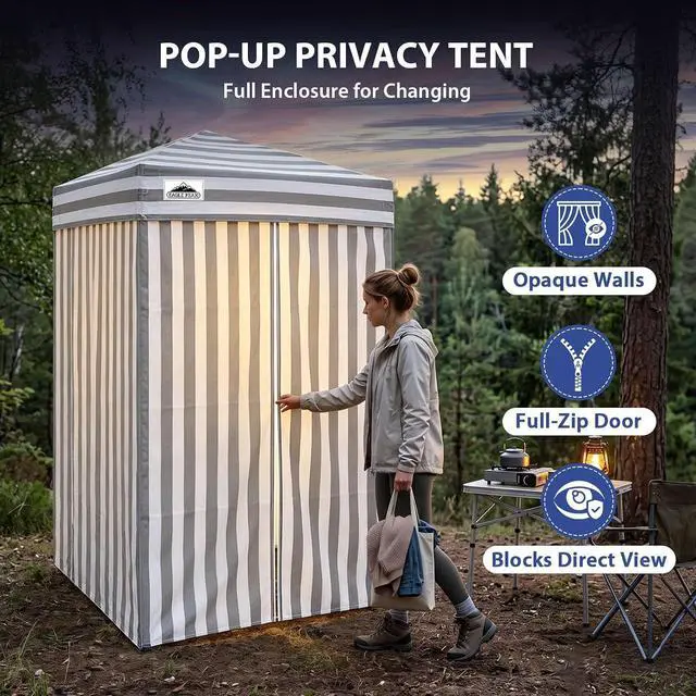 Alt view image 2 of 7 - EAGLE PEAK 4x4 Pop Up Changing Tent, Outdoor Changing Room, Gray/White | Pop Up Privacy Tent, Pool Cabana, Outdoor Shower Enclosure, Dressing Room, 250D Fabric, Instant Setup Compact Flex Frame