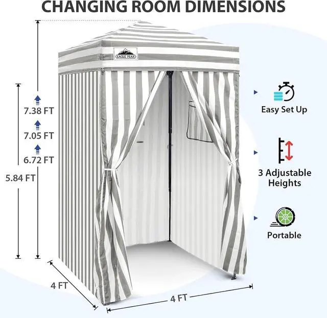 Alt view image 3 of 7 - EAGLE PEAK 4x4 Pop Up Changing Tent, Outdoor Changing Room, Gray/White | Pop Up Privacy Tent, Pool Cabana, Outdoor Shower Enclosure, Dressing Room, 250D Fabric, Instant Setup Compact Flex Frame