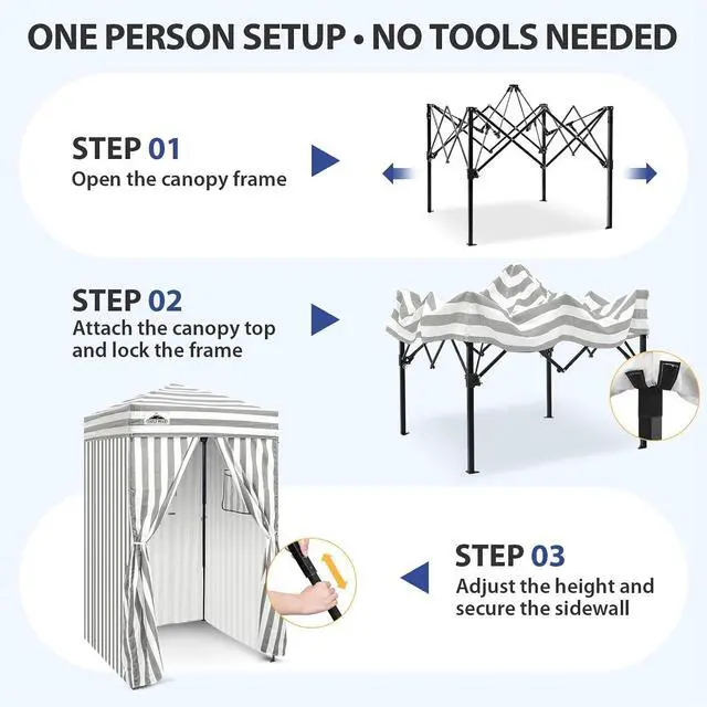 Alt view image 4 of 7 - EAGLE PEAK 4x4 Pop Up Changing Tent, Outdoor Changing Room, Gray/White | Pop Up Privacy Tent, Pool Cabana, Outdoor Shower Enclosure, Dressing Room, 250D Fabric, Instant Setup Compact Flex Frame