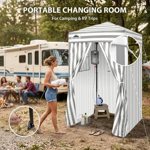 Alt view image 5 of 7 - EAGLE PEAK 4x4 Pop Up Changing Tent, Outdoor Changing Room, Gray/White | Pop Up Privacy Tent, Pool Cabana, Outdoor Shower Enclosure, Dressing Room, 250D Fabric, Instant Setup Compact Flex Frame