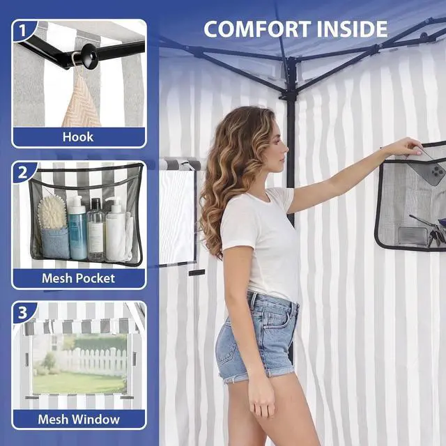 Alt view image 6 of 7 - EAGLE PEAK 4x4 Pop Up Changing Tent, Outdoor Changing Room, Gray/White | Pop Up Privacy Tent, Pool Cabana, Outdoor Shower Enclosure, Dressing Room, 250D Fabric, Instant Setup Compact Flex Frame
