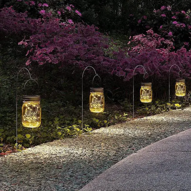 Alt view image 2 of 7 - GIGALUMI Hanging Mason Jar Solar Lights, 6 Pack 30 Led Hanging Lantern