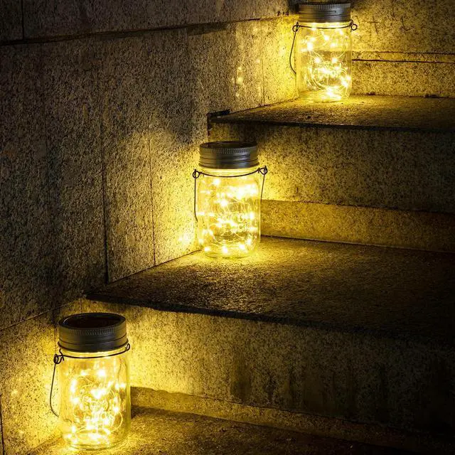 Alt view image 4 of 7 - GIGALUMI Hanging Mason Jar Solar Lights, 6 Pack 30 Led Hanging Lantern