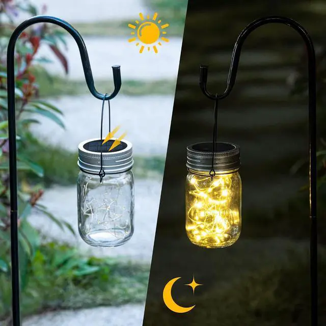Alt view image 7 of 7 - GIGALUMI Hanging Mason Jar Solar Lights, 6 Pack 30 Led Hanging Lantern