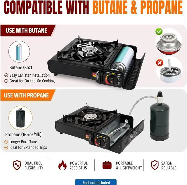 Alt view image 2 of 7 - SHINESTAR 7800 BTU Dual Fuel Camping Stove, Propane Portable Gas Stove