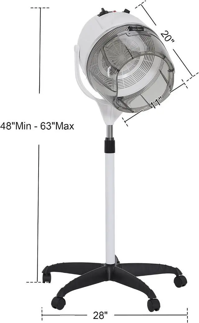 Alt view image 3 of 7 - BarberPub 1000W Stand Hooded Hair Dryer, Height Adjustable, White VHD08