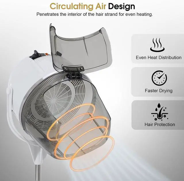 Alt view image 4 of 7 - BarberPub 1000W Stand Hooded Hair Dryer, Height Adjustable, White VHD08