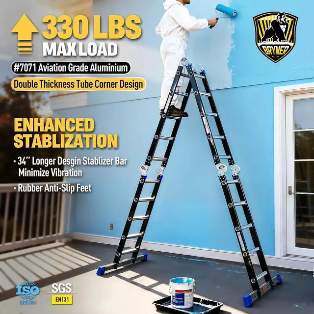 Alt view image 2 of 6 - Bryner Step Folding Ladder 19.6ft Multi-Purpose Aluminium Extension Ladders, 7 in 1 Folding Adjustable Telescoping Step Ladder 330lbs