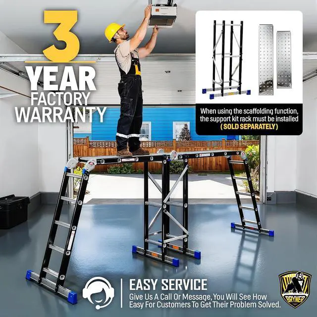Alt view image 5 of 6 - Bryner Step Folding Ladder 19.6ft Multi-Purpose Aluminium Extension Ladders, 7 in 1 Folding Adjustable Telescoping Step Ladder 330lbs