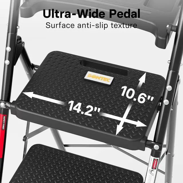 Alt view image 2 of 7 - BONTEC 4-Step Ladder, Folding Step Stool, 600lbs Max Load, Black