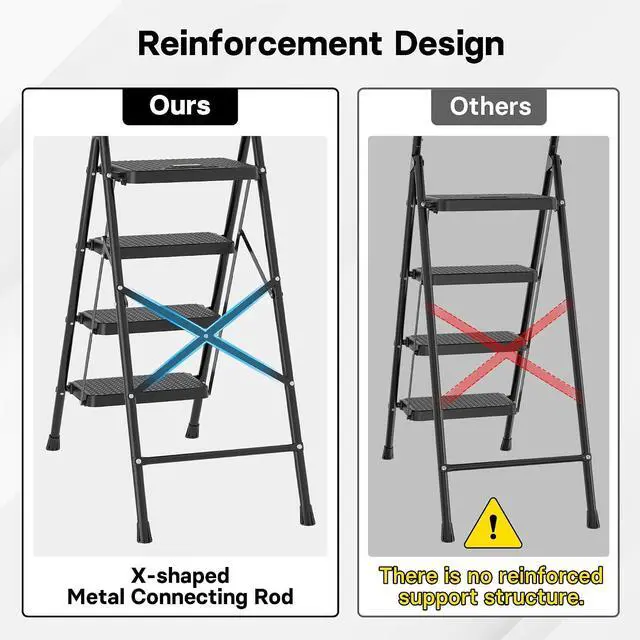 Alt view image 6 of 7 - BONTEC 4-Step Ladder, Folding Step Stool, 600lbs Max Load, Black