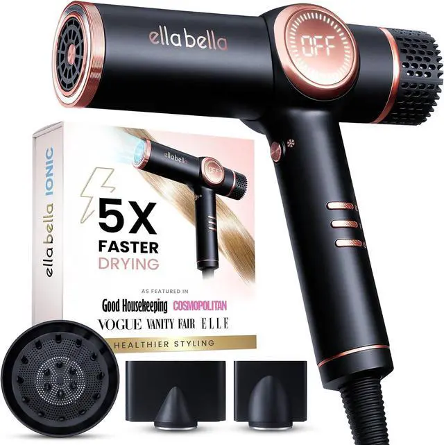 Main image of ELLA BELLA® Ionic Hair Dryer with Diffuser - Negative Ion Blow Dryer, Quiet