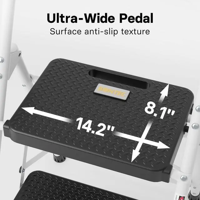 Alt view image 2 of 7 - BONTEC 2-Step Ladder, Folding Step Stool, 600lbs Max Load Capacity, White