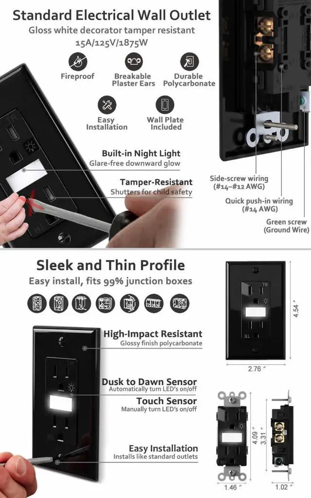 Alt view image 4 of 7 - SOZULAMP 4-Pack Night Light Wall Outlet, Touch & Dusk-to-Dawn Sensors