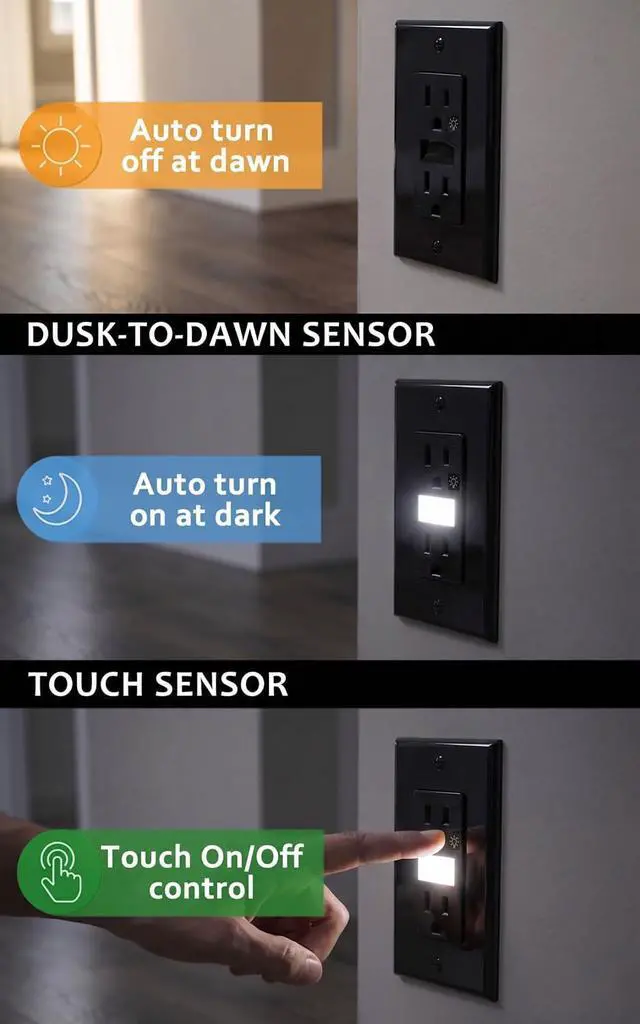 Alt view image 6 of 7 - SOZULAMP 4-Pack Night Light Wall Outlet, Touch & Dusk-to-Dawn Sensors