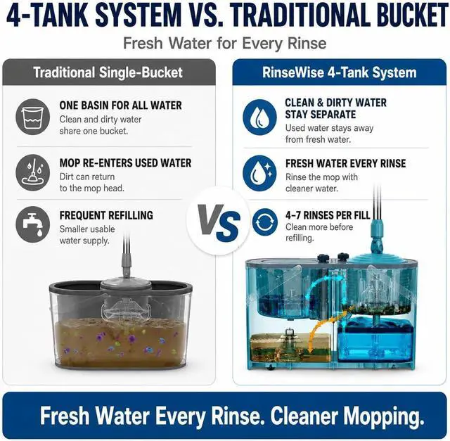 Alt view image 3 of 7 - RinseWise Large Gen 1 Mop Bucket Set, Clean/Dirty Water Separation, Blue