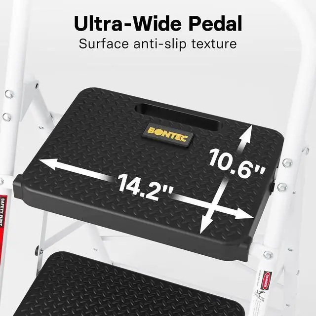 Alt view image 2 of 7 - BONTEC 3-Step Ladder, Folding Step Stool, 600lbs Max Load Capacity, White
