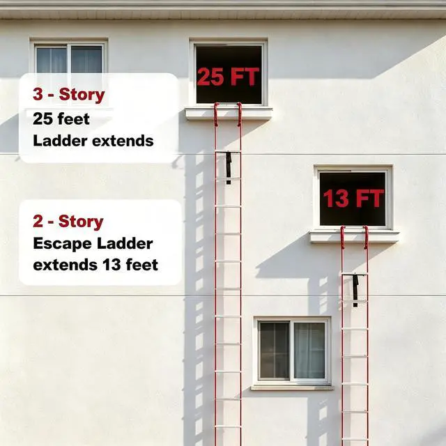 Alt view image 3 of 7 - Hausse Retractable 2 Story Fire Escape Ladder, 13 Feet
