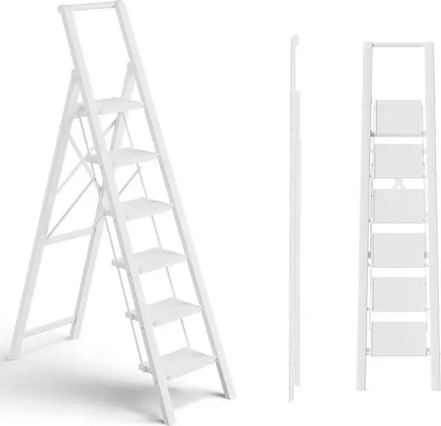 Main image of SOLADDER 6 Step Ladder, Folding Step Stool, Lightweight Stepladder, White
