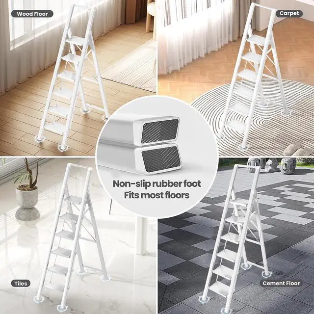 Alt view image 7 of 7 - SOLADDER 6 Step Ladder, Folding Step Stool, Lightweight Stepladder, White