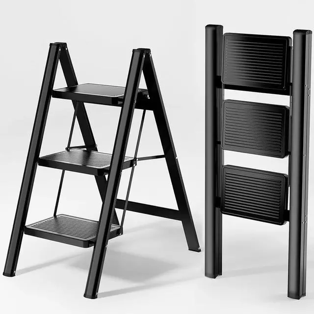 Main image of Step Ladder 3 Step Folding, Sturdy 330 Lbs Small Step Stool for Adults, Closet Step Stool Ladder with Anti-Slip Wide Pedals, Portable Folding Ladder for Home Kitchen Office